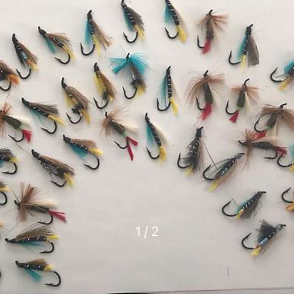 50! random salmon files tied on the Discontinued hard to find Mustad 36980 hook!